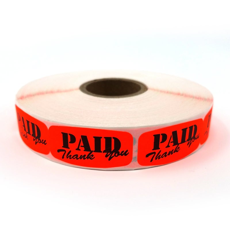 Store Fixtures Direct Paid Thank You Store Sticker, Fluorescent Orange Self-Adhesive Retail Merchandise Labels - 1000 Pack - Image 1